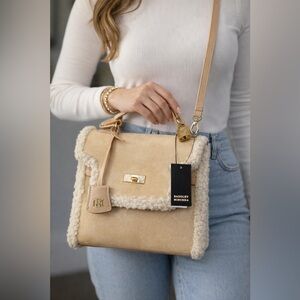 Badgley Mischka Tan Shearling-Trimmed Women's Bag